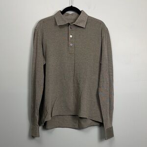 Ermenegildo Zegna Men’s Size Large Cotton Long-Sleeve Polo Shirt Textured